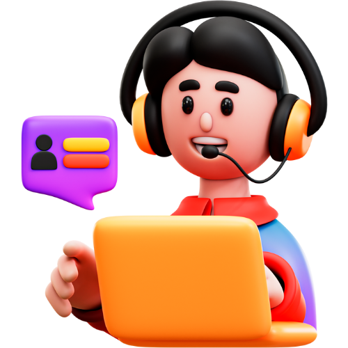 Illustration of a person with a headset and a laptop, indicating customer support